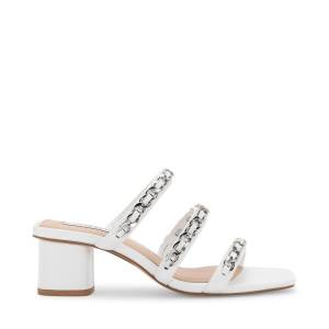 Salto Alto Steve Madden Links Couro Heel Feminino Branco | SM-508BQ