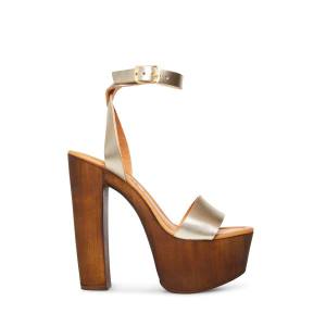 Salto Alto Steve Madden Lucy Couro Heel Feminino Douradas | SM-523XQ