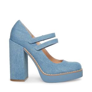 Salto Alto Steve Madden Twice Denim Fabric Heel Feminino Azuis | SM-167WZ