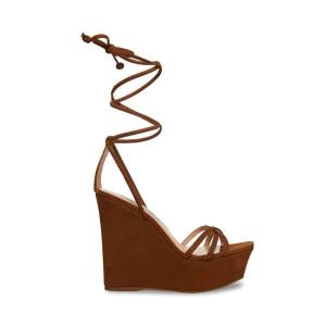 Sandalias Steve Madden Linda Cognac Nubuck Feminino Marrom | SM-352ZY