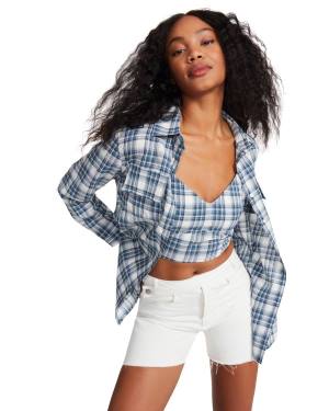 Tops Steve Madden Checkered Button Up Feminino Azuis | SM-512BG