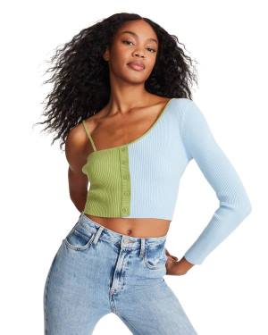 Tops Steve Madden Colorblock Knit Feminino Azuis | SM-962GF