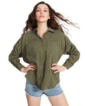 Tops Steve Madden Courdoroy Button Up Shirt Feminino Verde Oliva | SM-867KZ