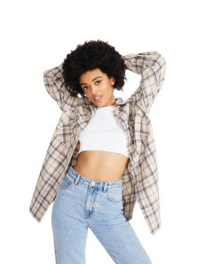 Tops Steve Madden Oversized Plaid Flannel Taupe Feminino Cinzentas Marrom | SM-826JH