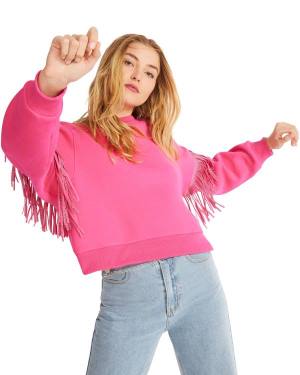 Tops Steve Madden Rhinestone Fringe Crew Neck Feminino Rosa | SM-462CR