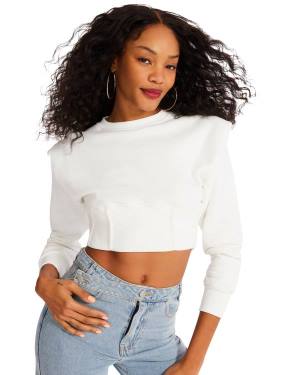 Tops Steve Madden Shoulder Pad Crew Neck Feminino Branco | SM-325NR